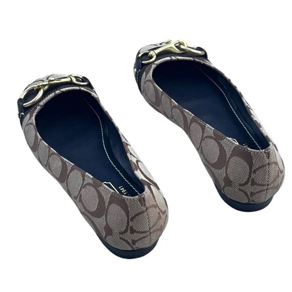 Brown Coach Logo Round Toe Ballet Flat w/Gold Fittings Like New Size 6B - Picture 11 of 12